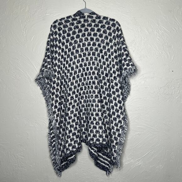 Cocogio Navy & White Poncho Sweater - One Size - Picture 2 of 4